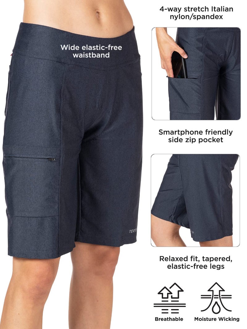 Terry Bike Shorts Women Padded 10.75" Long Fixie Bike Shorts for Women Cycling, Relaxed Fit MTB Mountain Bike Shorts - Black Pepper, XX Large - Image 3